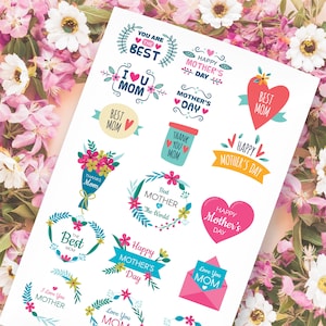 Happy Mother&#39;s Day Stickers Set, Mom&#39;s Day Decal Sheet, I Love Mom, Waterproof Stickers for Crafts, Scrapbooking, Water Bottles, Laptops