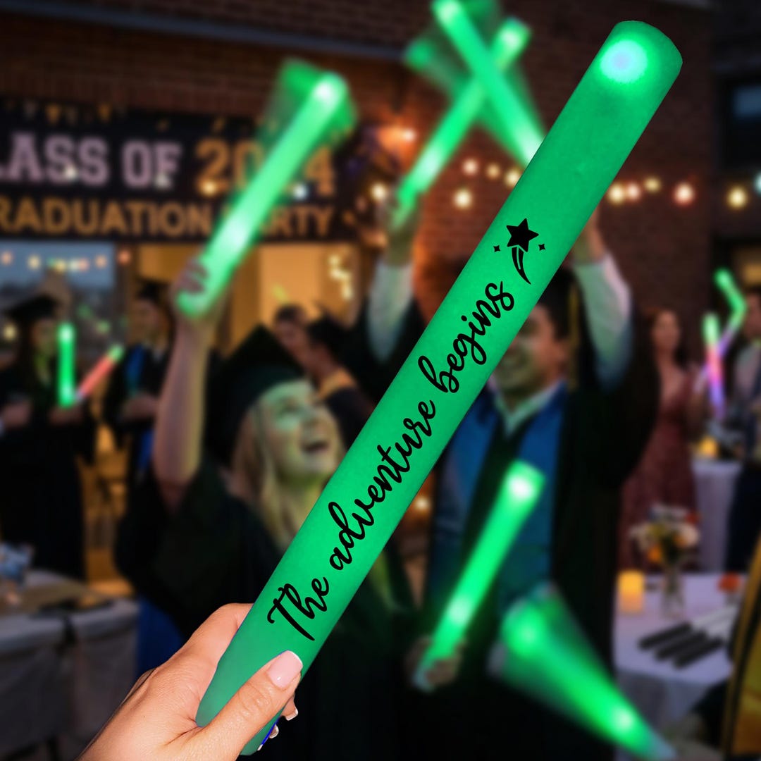 Graduation Procession Stick 150 Custom Graduation Green LED Foam Sticks, Personalized Light up Grad ...
