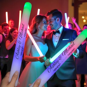 150 Custom LED Foam Sticks for Weddings – 16 Inch Light Up Batons, Flashing Glow Wands for Reception, Send-Off, Dance Floor, Party Favors