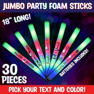 LED Party Foam Glow Sticks 30 Pack Multi-Color Jumbo 18 Inch Light Batons with 3 Flash Modes for Wedding Birthday Rave Festival Club