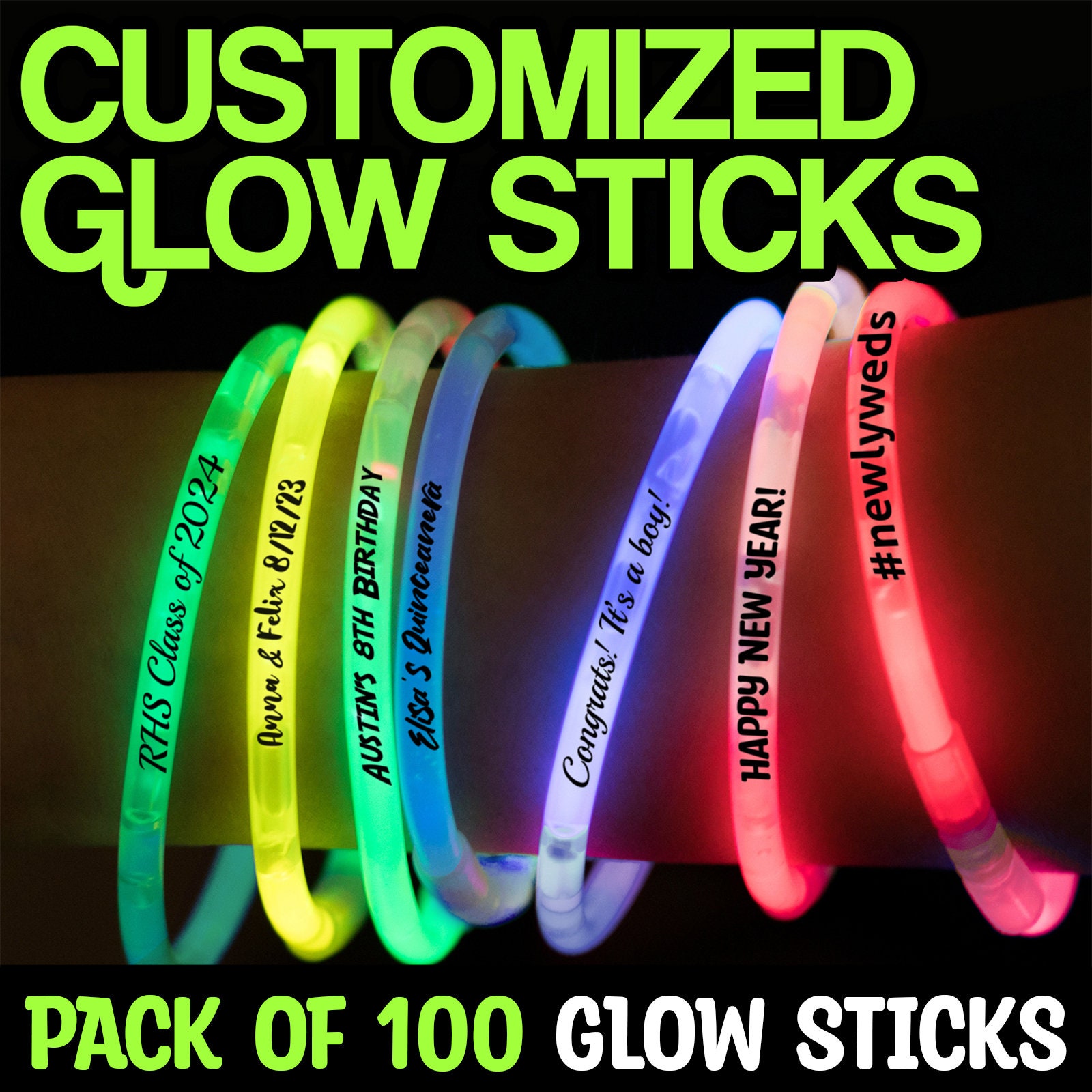 Triple Thick Tricolor Red Orange Yellow Ultra Bright Glow Bracelets Kids  Safe Fun Light up Neon Glows in the Dark Bulk Party Supply 30ct 