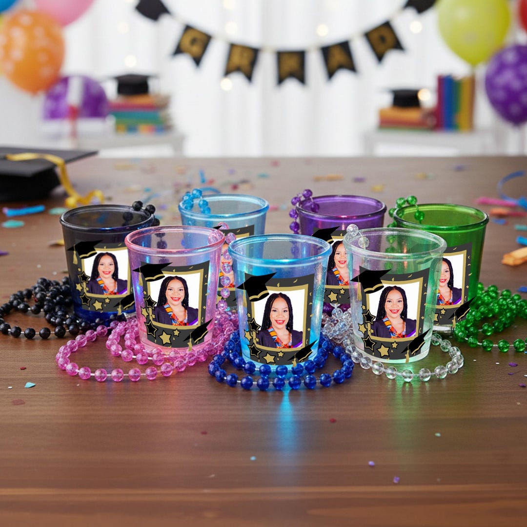 12 Light up Graduation Photo Shot Glass Necklaces, Grad Party Favor ...