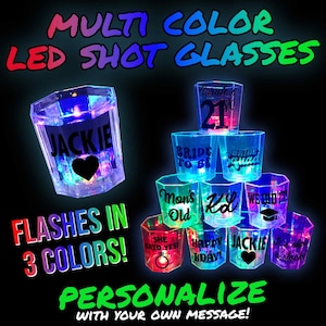 Personalized Multicolor Light Up Shot Glasses, Custom LED Party Favor Glow Cups