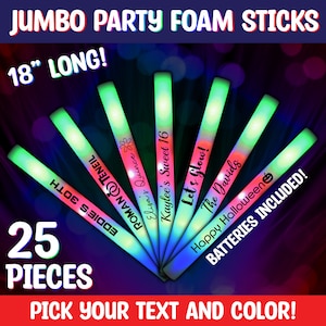 LED Party Foam Glow Sticks 25 Pack Multi-Color Jumbo 18 Inch Light Batons with 3 Flash Modes for Wedding Birthday Rave Festival Club