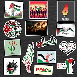 Palestine Support Free Palestine Waterproof Sticker Set Assorted Pack of 14 Stickers Sheet for Tumblers, Bottles, Cars, Laptop, Vinyl Decals