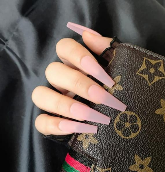 matte pink nails with design