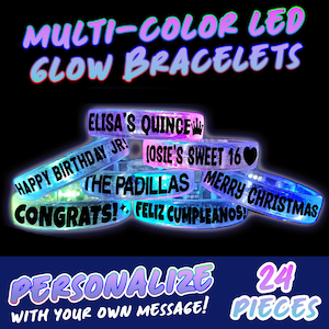 24 Personalized Light Up Bracelets, Assorted Glow Party Bracelet for Birthday Parties, Party Favor For Bdays, Quinceanera, Sweet 16