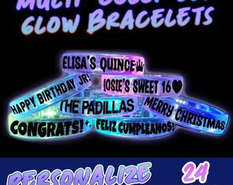 24 Personalized Light Up Bracelets, Assorted Glow Party Bracelet for Birthday Parties, Party Favor For Bdays, Quinceanera, Sweet 16