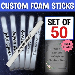 50 LED Party Foam White Glow Sticks 16 Inch Light Batons with 3 Flash Modes for Wedding Birthday Rave Festival Club - Includes Free Sign!