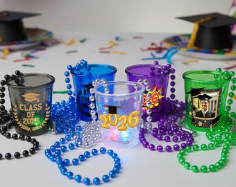 LED Graduation Bead Necklace Shot Glass, Grad Party Favor, Novelty Gift, College Party Supplies