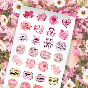 Happy Mother&#39;s Day Stickers Set, Mom&#39;s Day Decal Sheet, Set of 28, Waterproof Stickers for Crafts, Scrapbooking, Water Bottles, Laptops