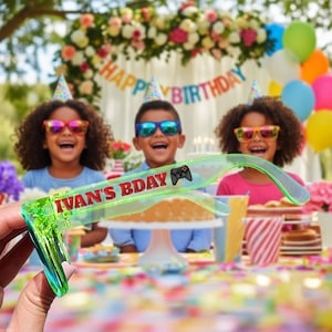 Personalized Birthday Party Sunglasses, Color Shift Lens Transparent Assorted Shades for Kids, Party Favor For Birthdays, Parties, Teams