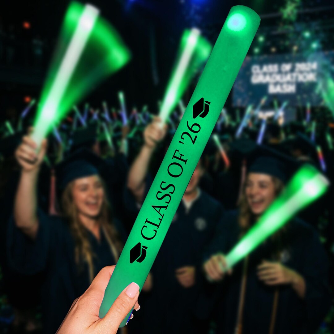 Graduation Procession Stick 200 Custom Graduation Green LED Foam Sticks, Personalized Light up Grad ...