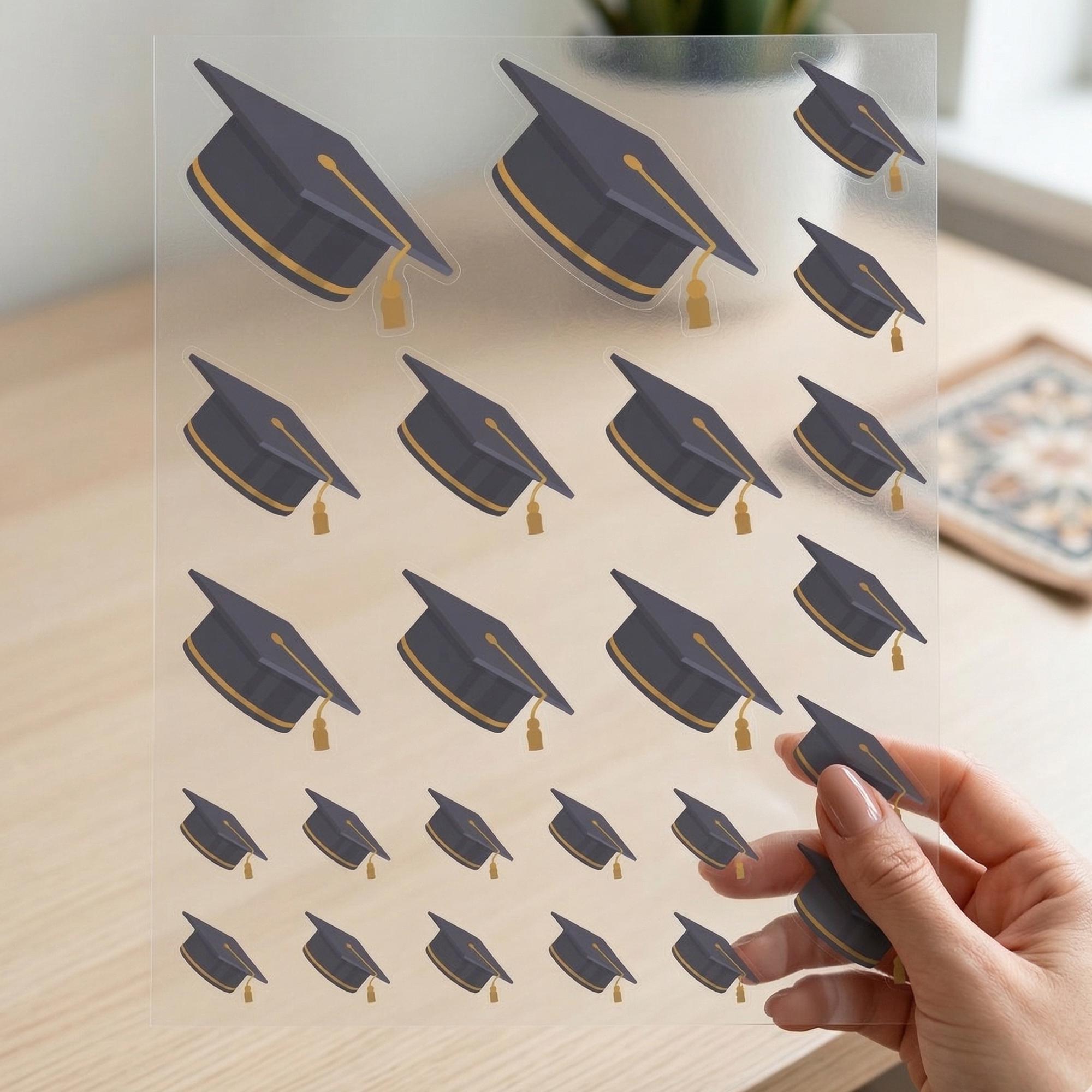 Grad Cap Sticker Simple Grad Cap Transfer Stickers Sheet, Class of 2026 Decals for Bottles ...