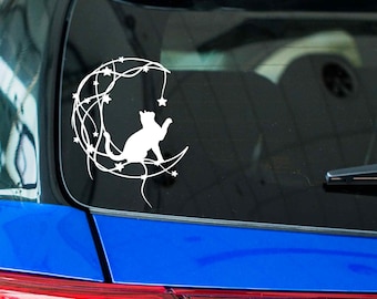 Cat Moon Stars Vinyl Decal, Car Laptop Sticker