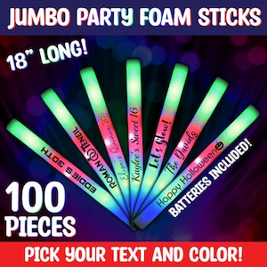 LED Party Foam Glow Sticks 100 Pack Multi-Color Jumbo 18 Inch Light Batons with 3 Flash Modes for Wedding Birthday Rave Festival Club