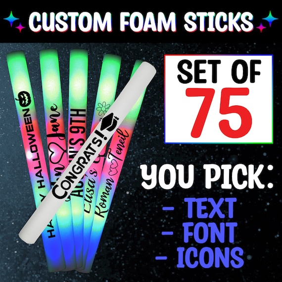 100 Customizable Pack of 16 Inch Multi or Single Color Flashing Glow LED Foam  Sticks, Wands, Batons, Light up LED Foam Stick 