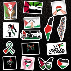 Palestine Support Free Palestine Waterproof Sticker Set Assorted Pack of 15 Stickers Sheet for Tumblers, Bottles, Cars, Laptop, Vinyl Decals