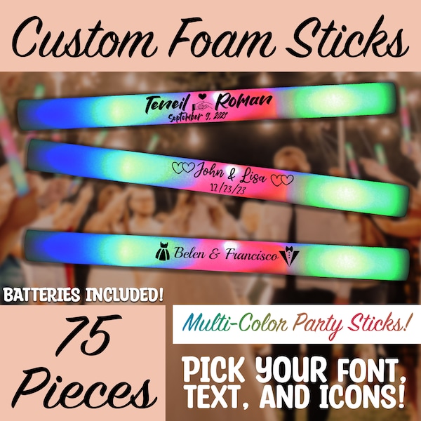 LED Wedding Party Foam Glow Sticks 75 Pack 3 Color 16 Inch Light Batons with 3 Flash Modes for Wedding Birthday Rave Festival Club