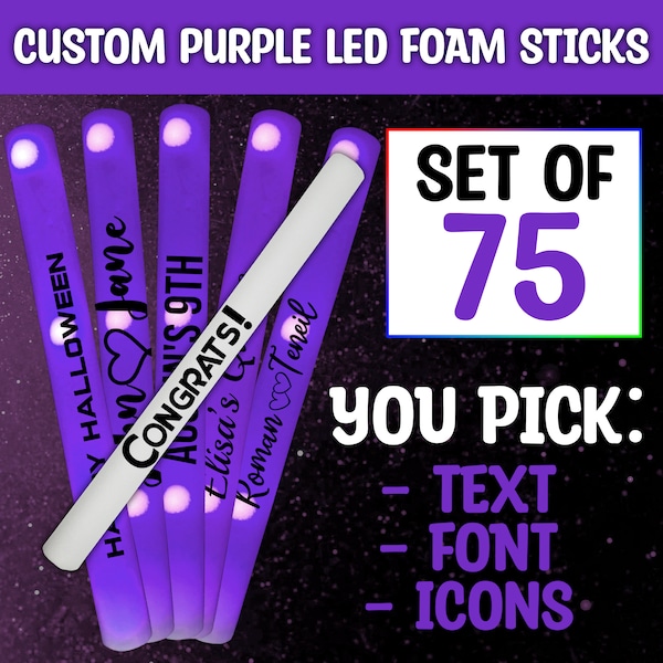 LED Party Foam Glow Sticks 75 Pack Purple 16 Inch Light Batons with 3 Flash Modes for Wedding Birthday Rave Festival Club