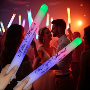 100 LED Glow Sticks Foam Stick Wedding Favors – Personalized Light-Up Multi-Color 16 inch , Wedding Trend/Ideas, 3 Flash Modes