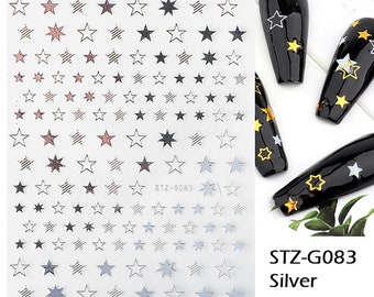 Nail Art Stickers DIY Silver Stars Nail Decal Shiny Small Stickers Journal Stickers STZ-G083S