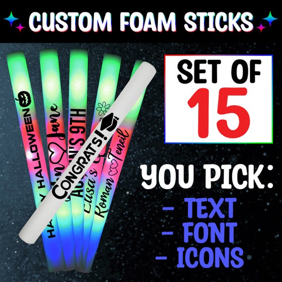 Foam Glow Sticks | Wholesale Glow Sticks | LED Foam Sticks | 12 PACK