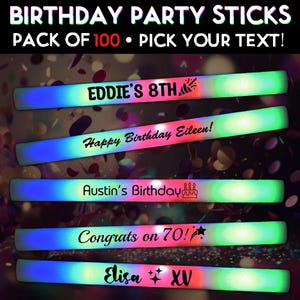 Birthday Party LED Foam Glow Sticks 100 Pack Multi-Color 16 Inch Light Batons with 3 Flash Modes for Wedding Birthday Rave Festival Club