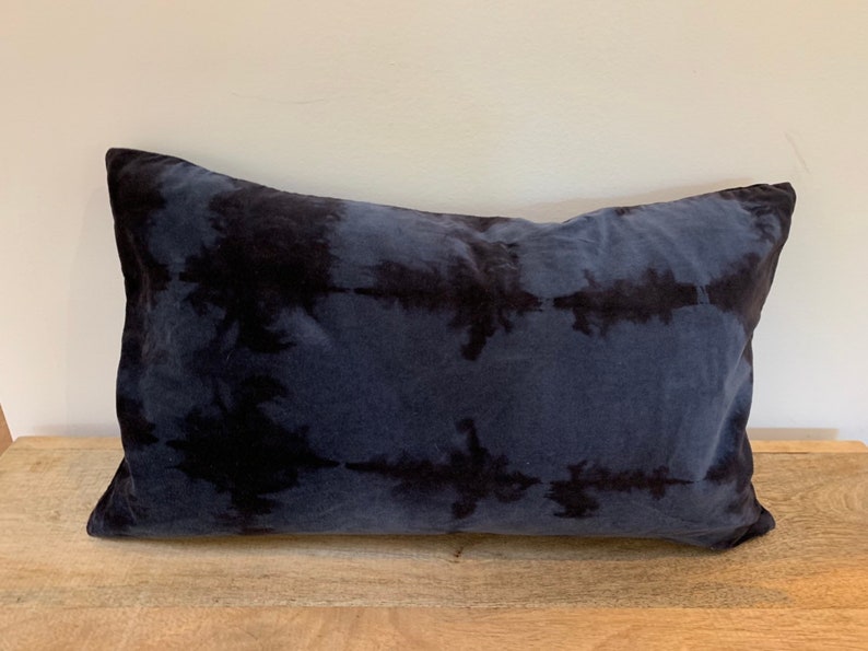 Black tie dye on dark blue velvet pillow Etsy