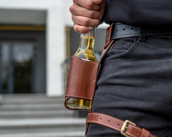 Personalized Leather Beer Holster Gift for Men, Leather Beer Holder for  Party, Gift for Husband Dad Boyfriend, сhristmas Gift With Engraving 