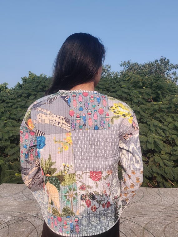 Handmade Cotton Patchwork Quilted Jacket, Reversi… - image 3