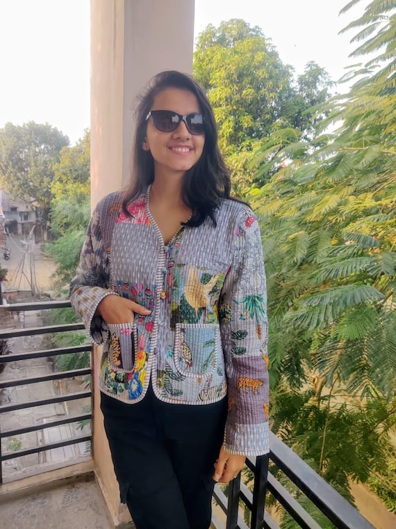 Handmade Cotton Patchwork Quilted Jacket, Reversi… - image 2