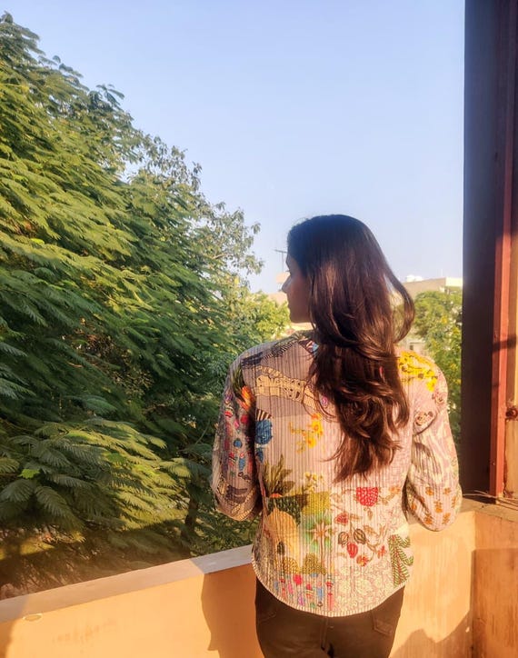 Handmade Cotton Patchwork Quilted Jacket, Reversi… - image 4