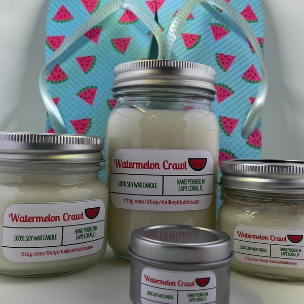 Watermelon Lemonade Candle/Pure Soy Candle/Large Pint 16 oz./Half Pint 8 oz candle/Mason Jar Candle/Hand Poured