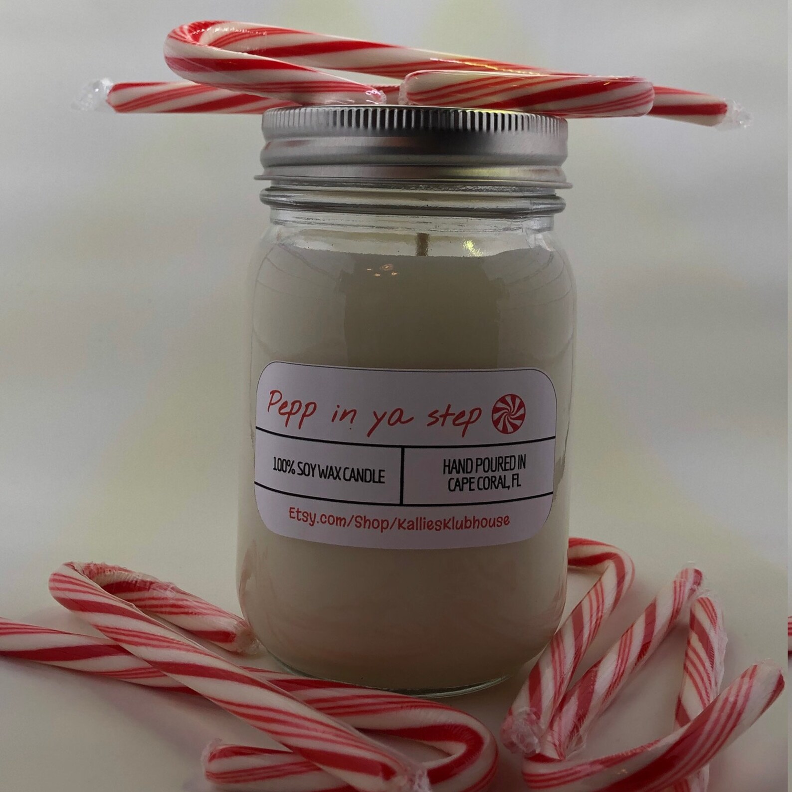 Peppermint Candle/pure Soy Candle/large Pint 16 Oz./half Pint Etsy UK