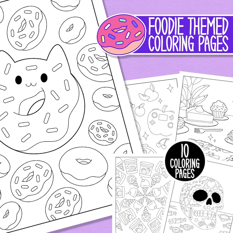 Cute Food-themed Coloring Pages Printable & Digital Coloring - Etsy