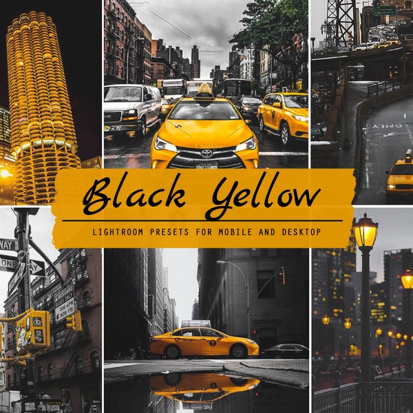 6 Mobile & Desktop Black Yellow Lightroom Presets | Instagram Presets for iPhone, Android and Computer | Natural Bright Modern Urban Filters