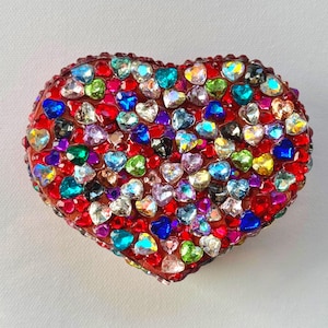 Rhinestone Red Heart Keepsake Box: Glass Mosaic, Mirrored Interior