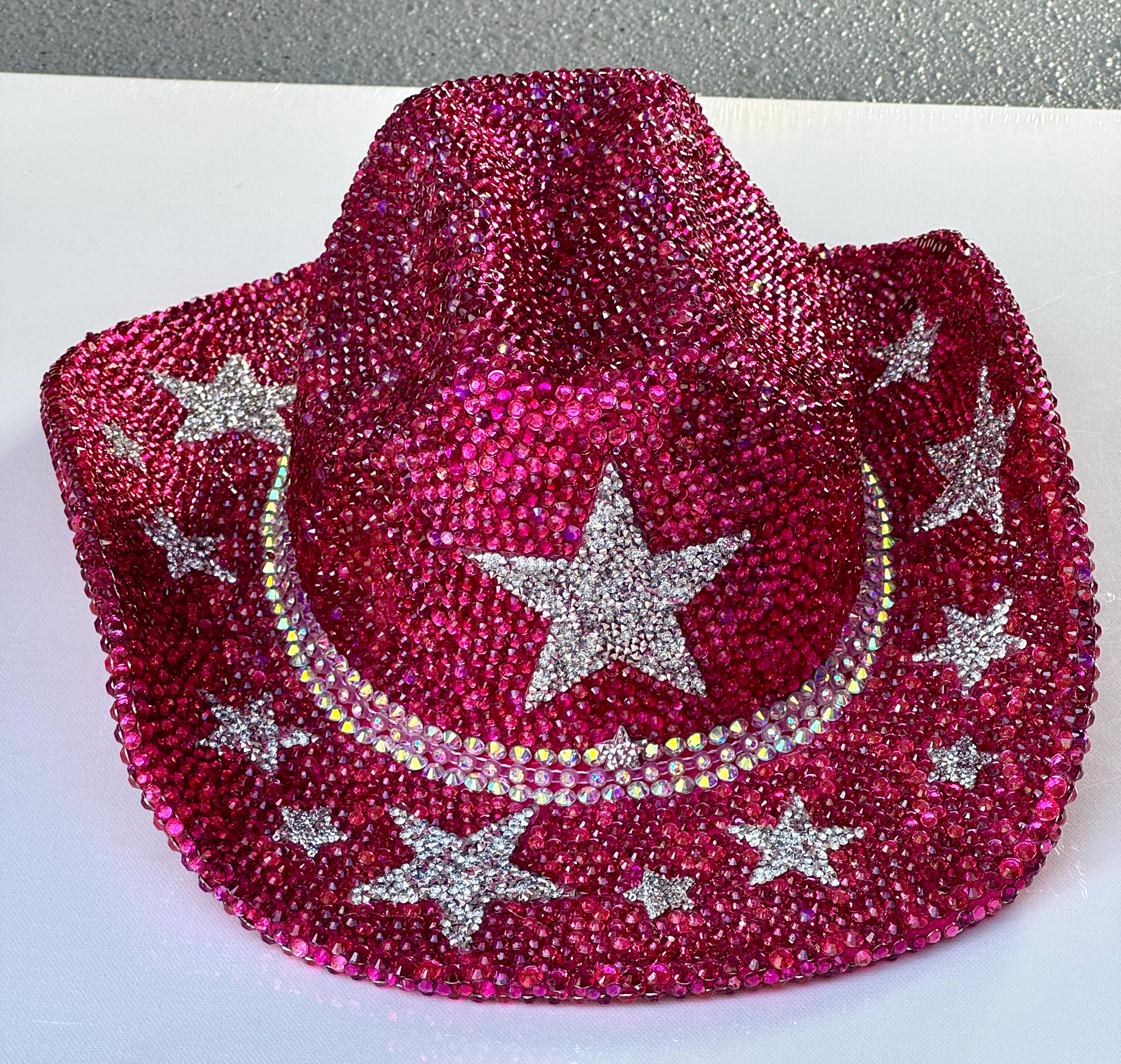 Hot Pink Rhinestone Cowgirl Hat: Bedazzled Western Star Hat 