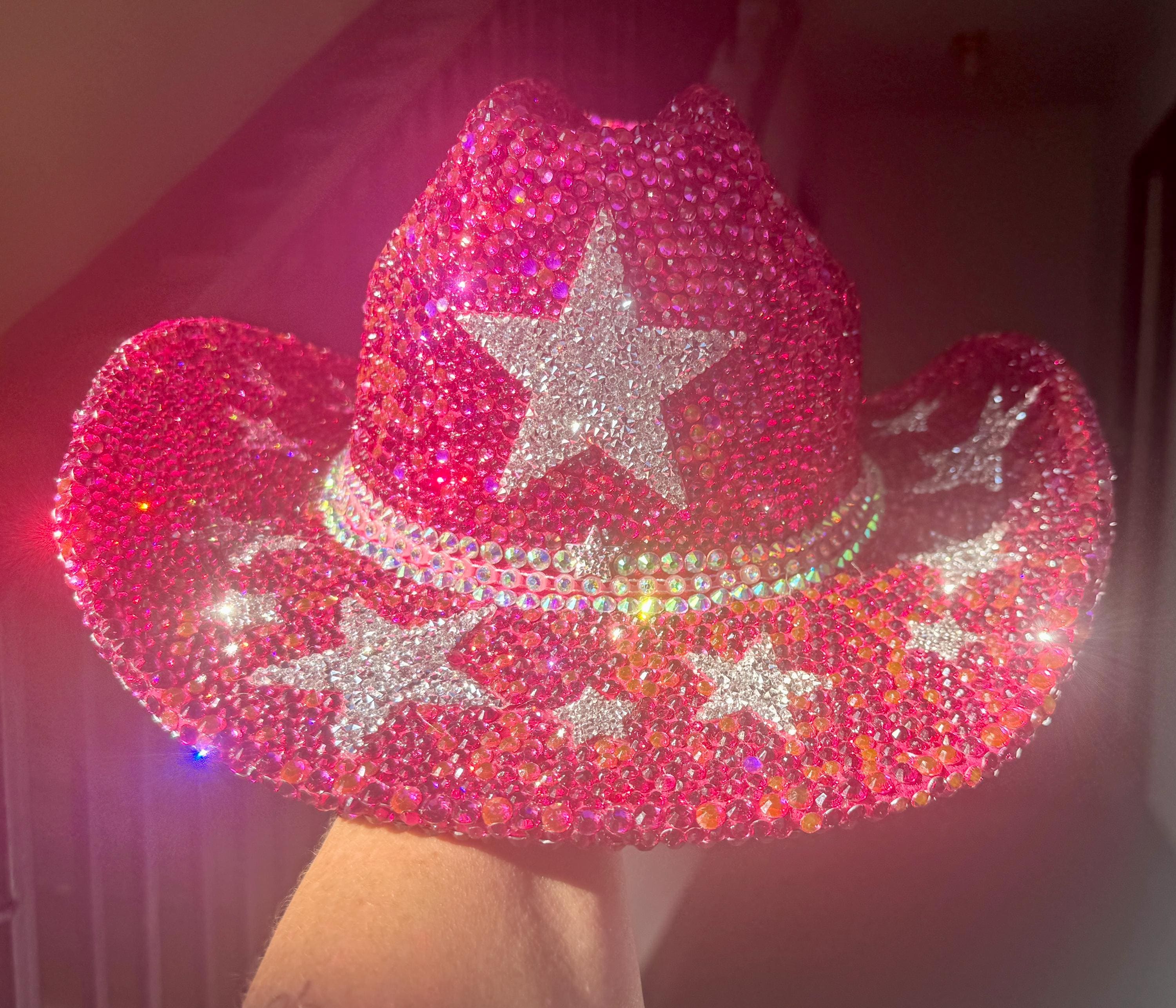 Hot Pink Rhinestone Cowgirl Hat: Bedazzled Western Star Hat  display picture 2