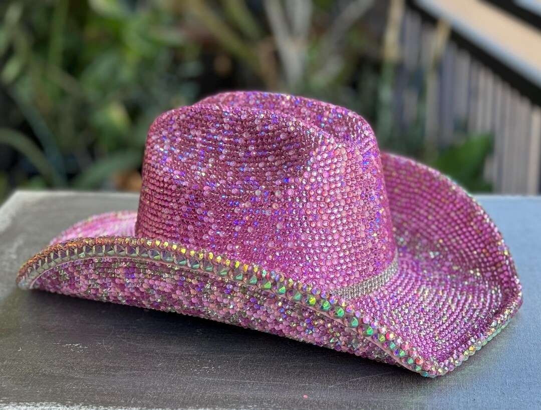 Custom Pink Rhinestone Cowgirl Hat: Bedazzled Festival Wear - Etsy