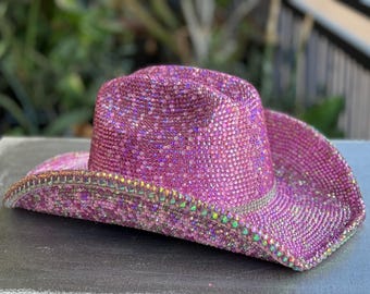 Custom Pink Rhinestone Cowgirl Hat: Bedazzled Festival Wear