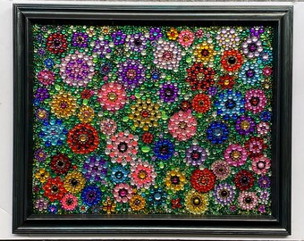 花柄ラインストーンモザイクアート：額入りキラキラガーデンウォール