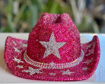 Hot Pink Rhinestone Cowgirl Hat: Bedazzled Western Star Hat