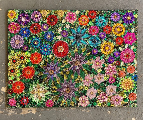 Tropical Flower Rhinestone Mosaic Painting: Sparkling Floral Wall