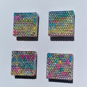 Sparkling Iridescent Bedazzled Boxes Mosaic - Set of Four 4&quot; x 4&quot; x1 .5&quot; Panels To Hang on Wall- Unique colorful Modern Original Art