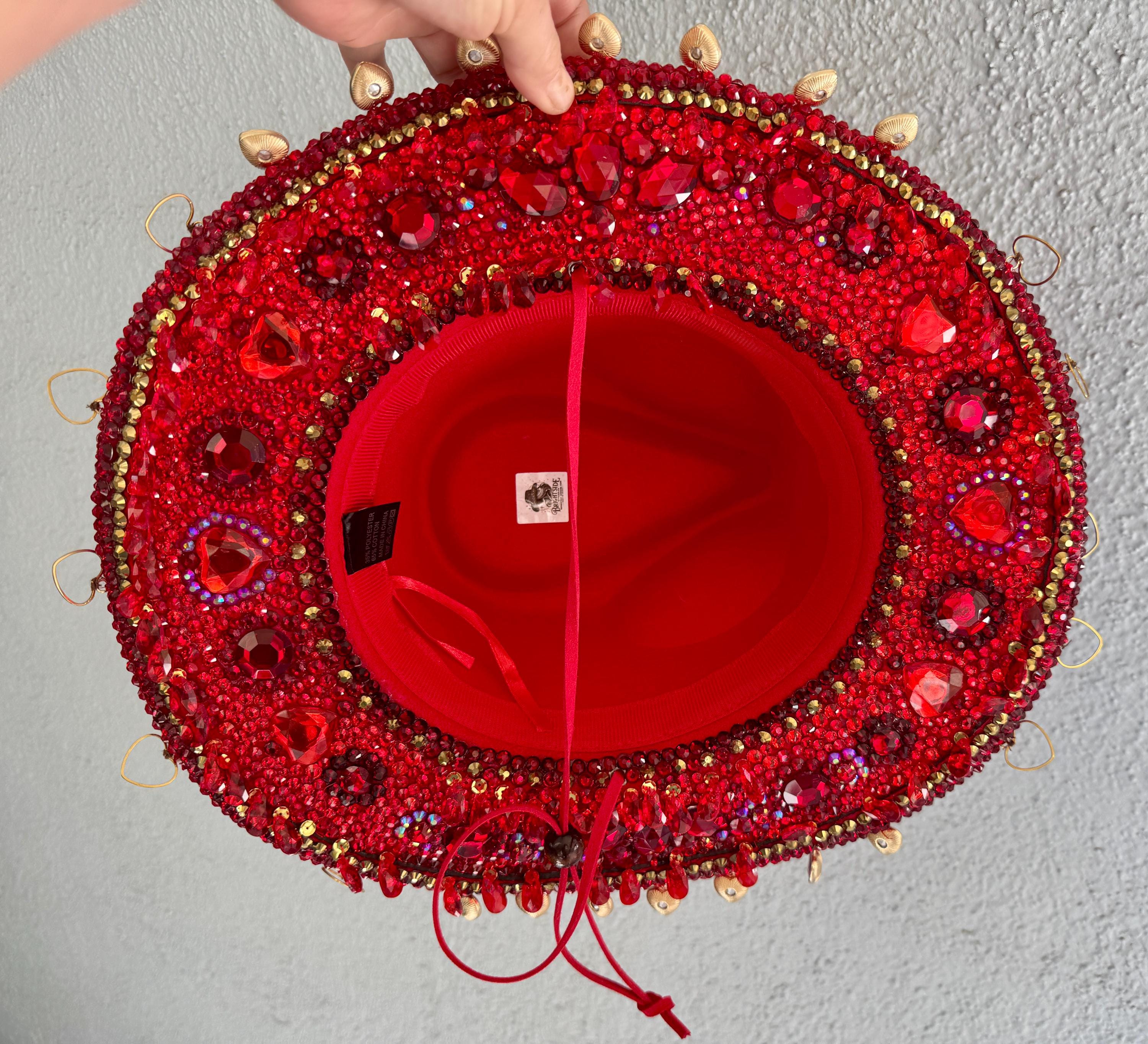 Red Rhinestone Church Hat❤ Sacred Heart Rhinestone Cowboy Hat – Camelia Mexican Boutique main image 2