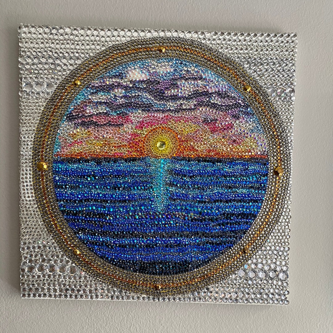 Rhinestone Mosaic Painting: Pacific Ocean Sunset Seascape, Bedazzled ...