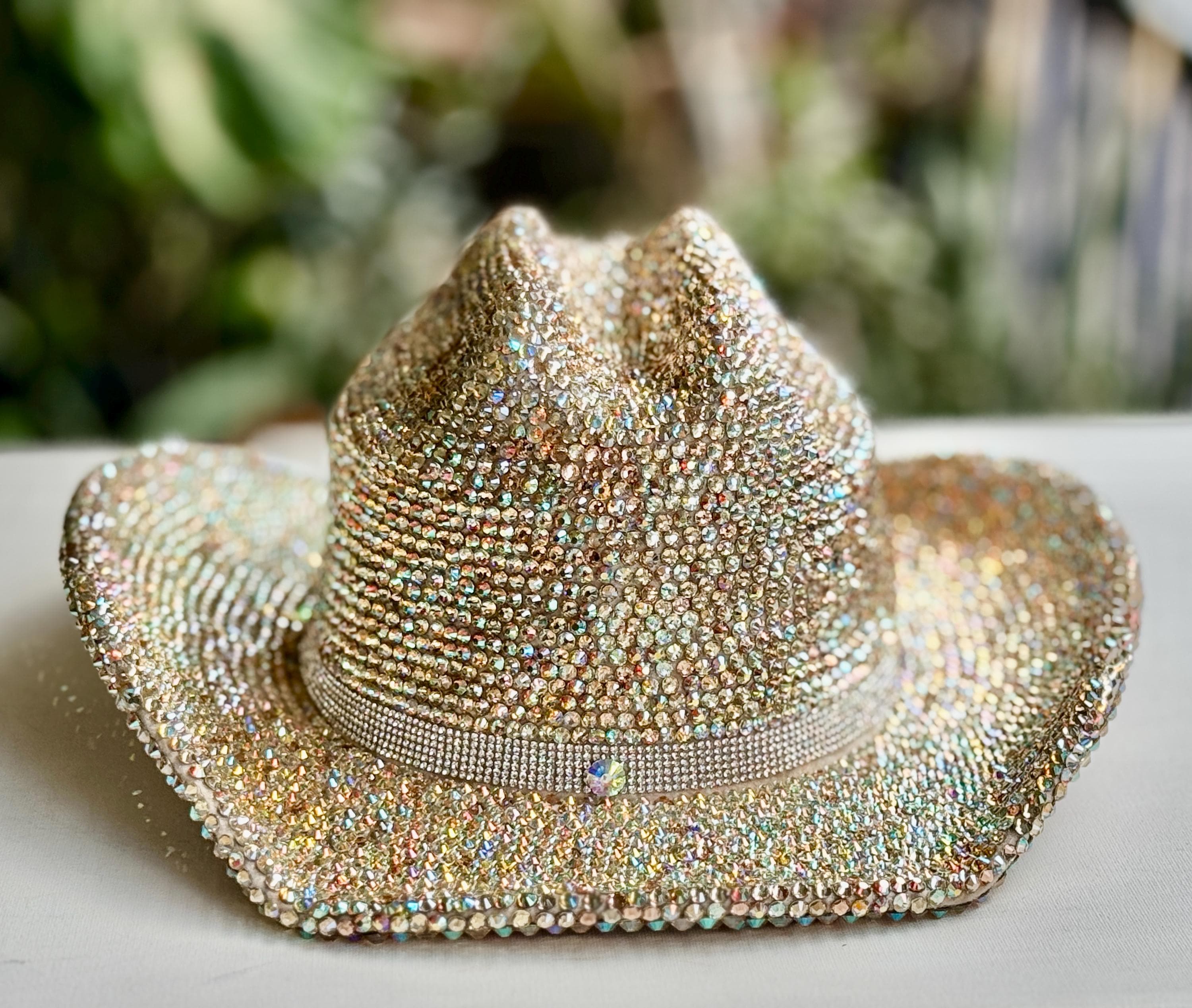 Champagne Cowgirl Hat / Golden AB Bedazzled Glass Crystal 