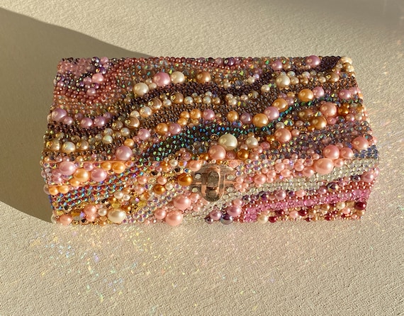 Bedazzled Keepsake Box: Rhinestone & Pearl Pink Waves